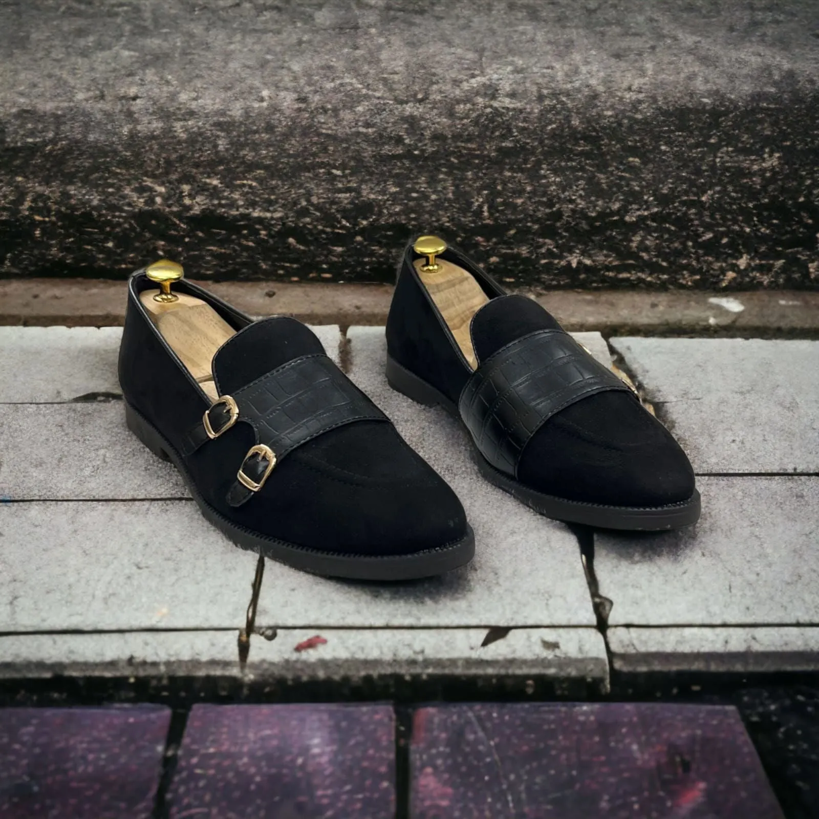 Double Monk Suede Shoes For Men