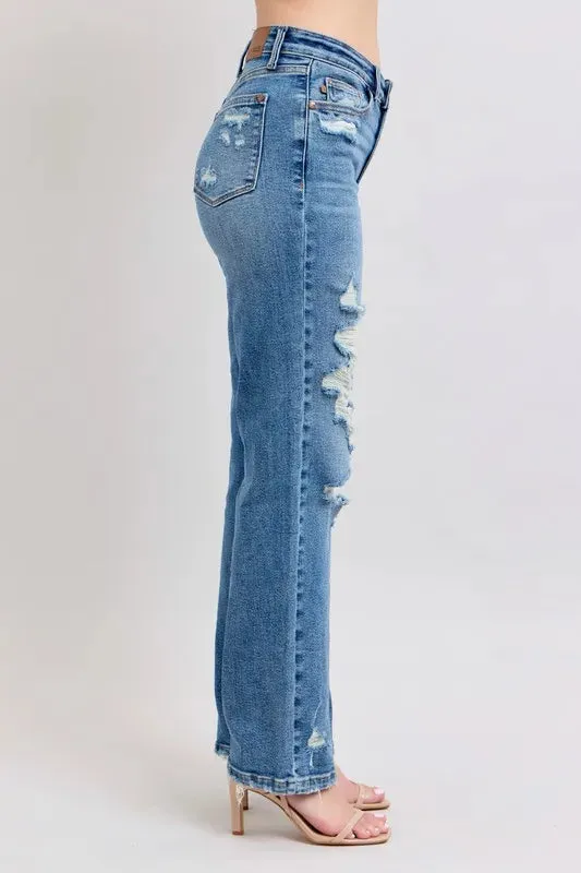 High Waist Heavy Destroy Straight Jeans