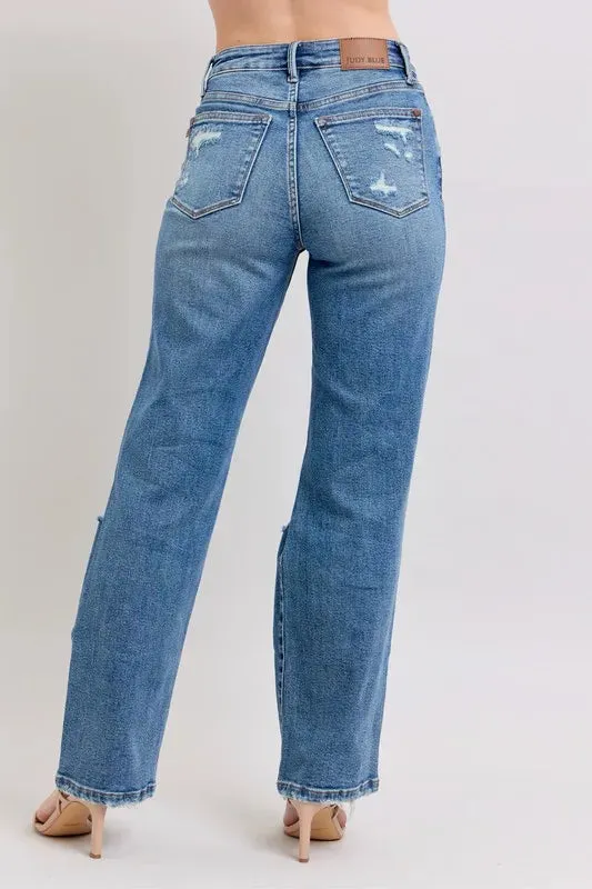 High Waist Heavy Destroy Straight Jeans