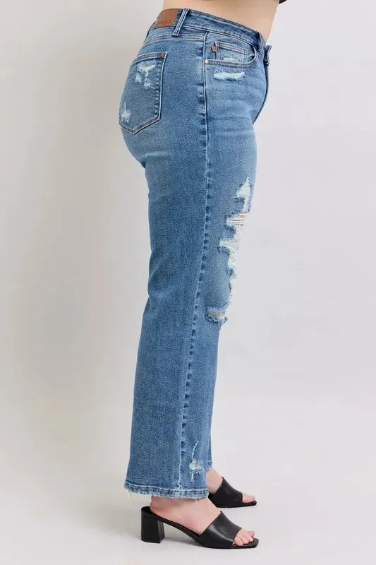 High Waist Heavy Destroy Straight Jeans