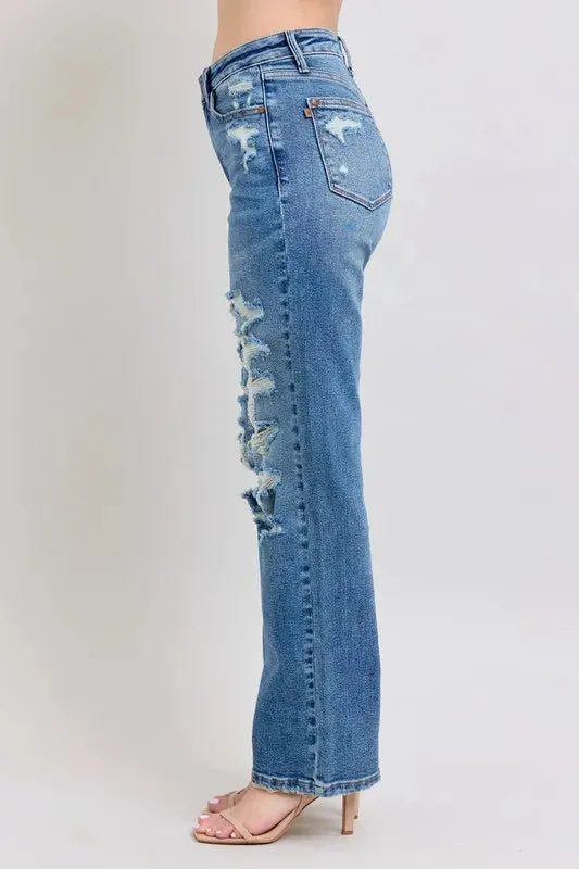 High Waist Heavy Destroy Straight Jeans