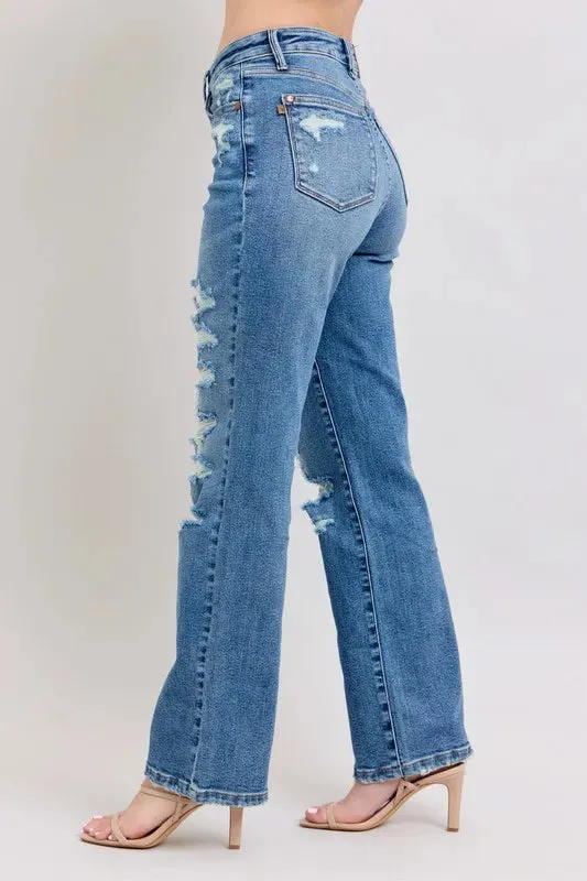 High Waist Heavy Destroy Straight Jeans