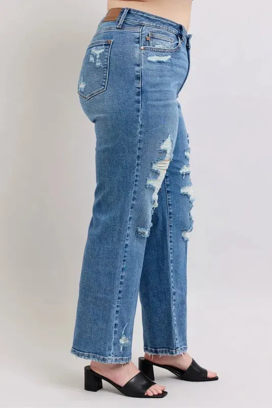 High Waist Heavy Destroy Straight Jeans