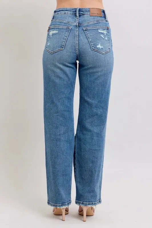 High Waist Heavy Destroy Straight Jeans