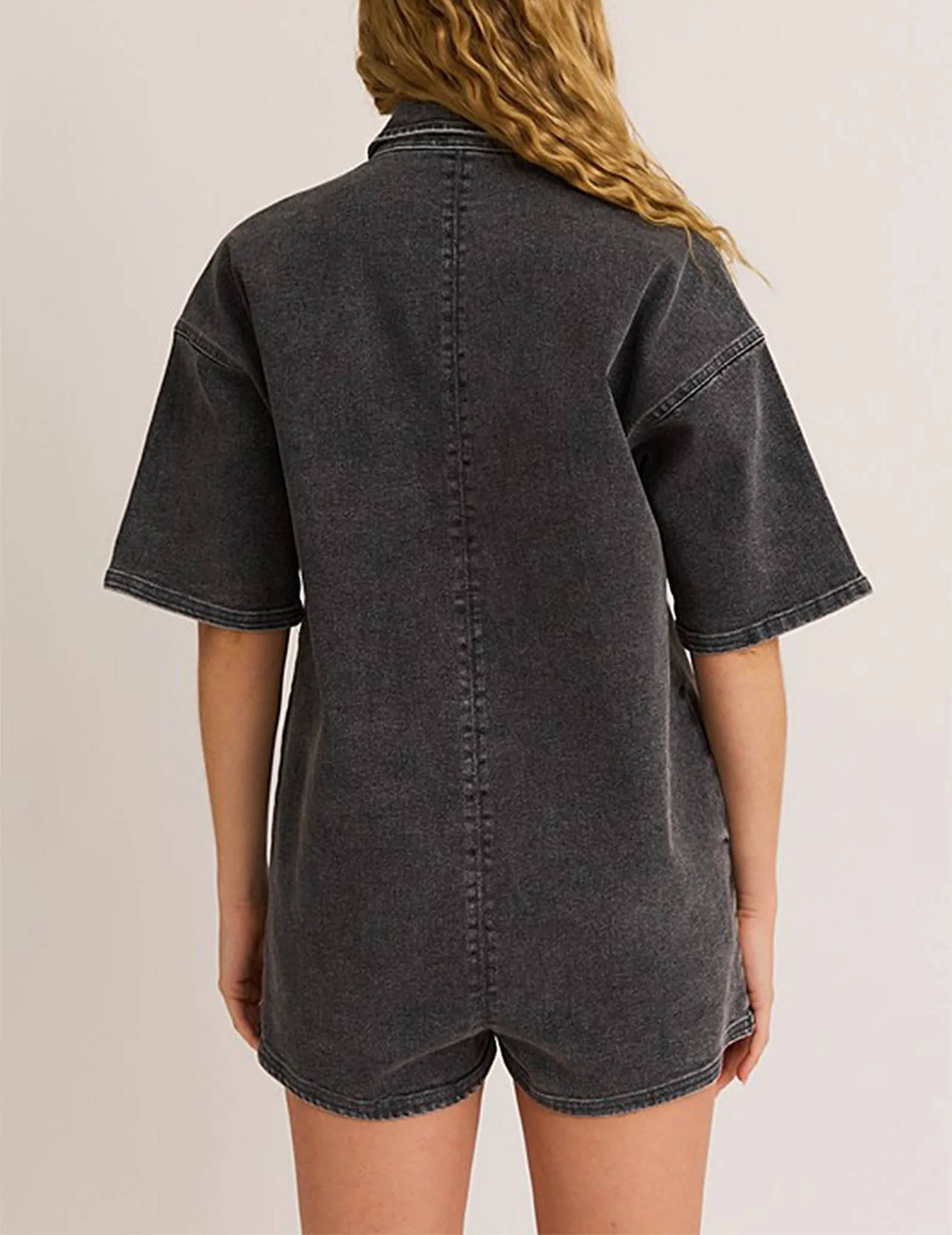 Katerina Washed Black Denim Romper