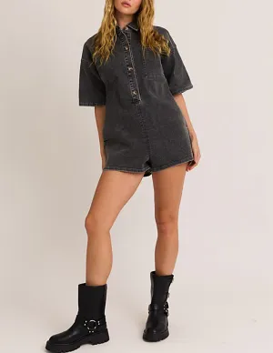 Katerina Washed Black Denim Romper