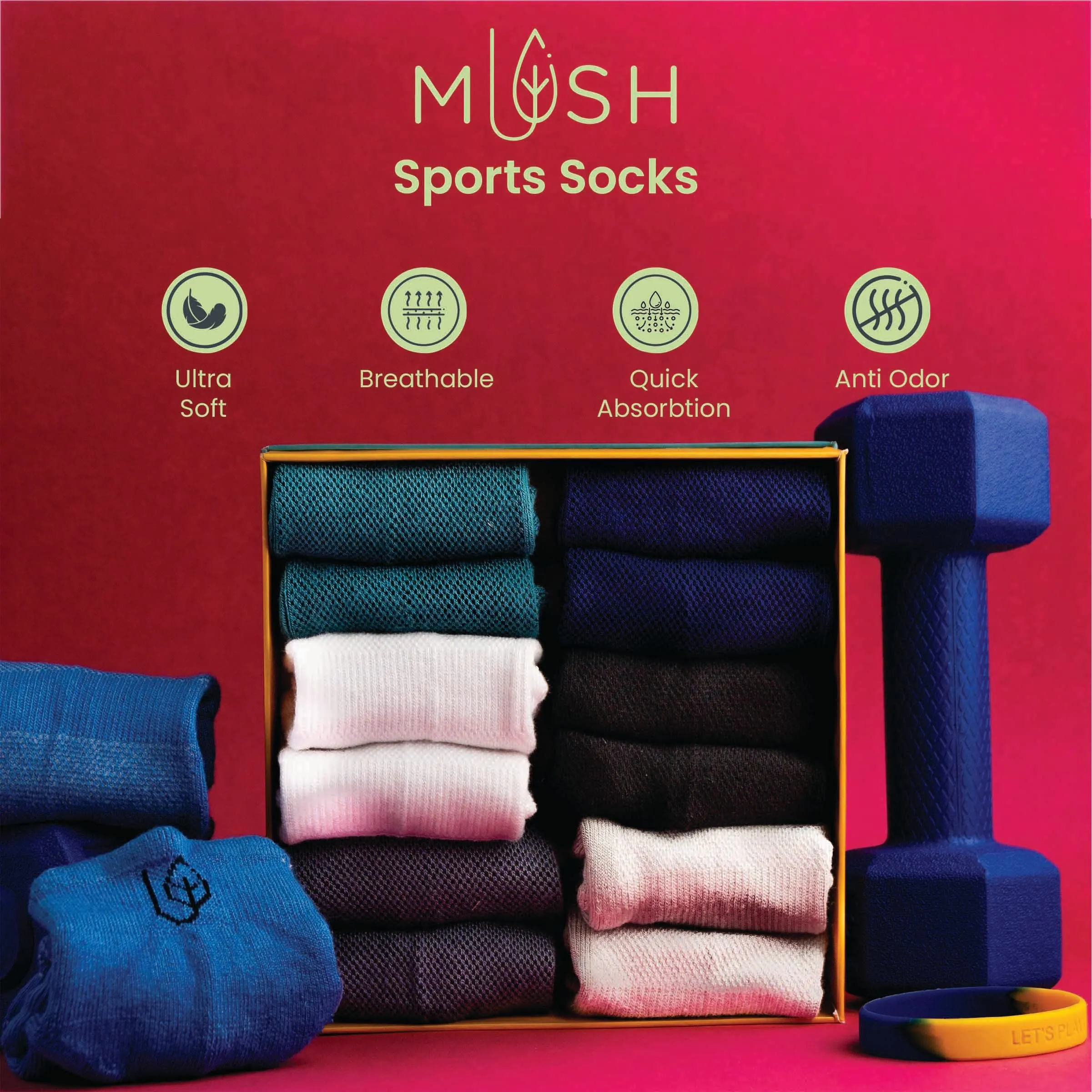 Mush Bamboo Performance Socks for Men || Sports & Casual Wear Ultra Soft, Anti Odor, Breathable Ankle Length UK Size 7-11 (Pack of 6)