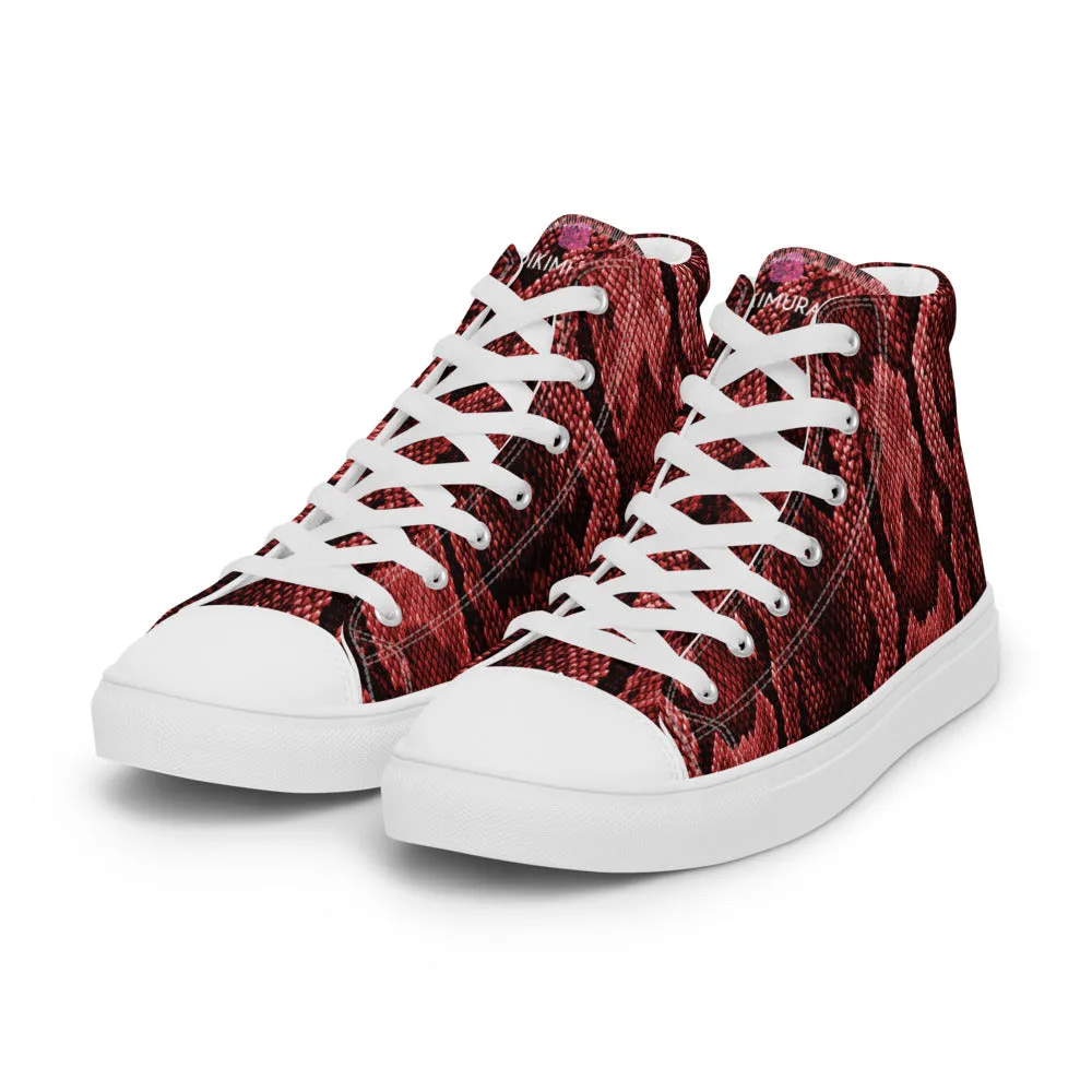 Red Snake Print Men's Sneakers, Modern Python Stylish Snake Print Designer Men's High Top Tennis Shoes (US Size: 5-13)