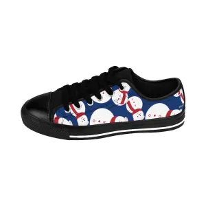 Snowman Men's Sneakers, Navy Blue Red White Christmas Low Top Sneakers (US Size: 6-14)