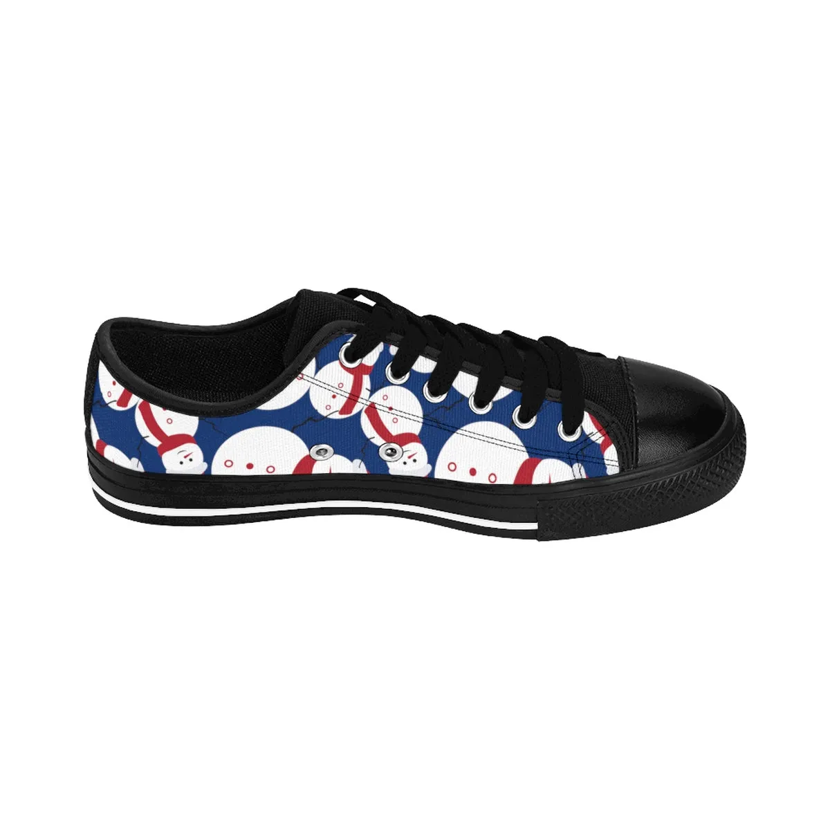 Snowman Men's Sneakers, Navy Blue Red White Christmas Low Top Sneakers (US Size: 6-14)