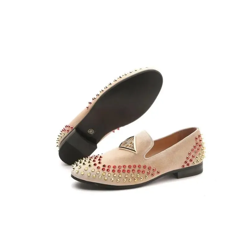Velvet Rivet Decoration PU Loafers