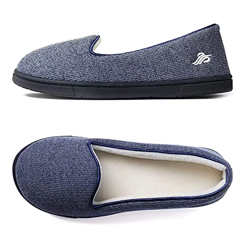 Wishcotton Womens Cozy Light House Slippers, Memory Foam House Shoes with Closed Back, Non slip Rubber Sole Indoor Outdoor, Navy, 8 M US